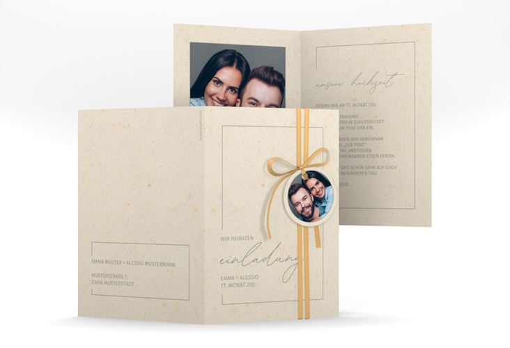 Einladungskarte Hochzeit Simple Line A6 Klappkarte hoch hochglanz