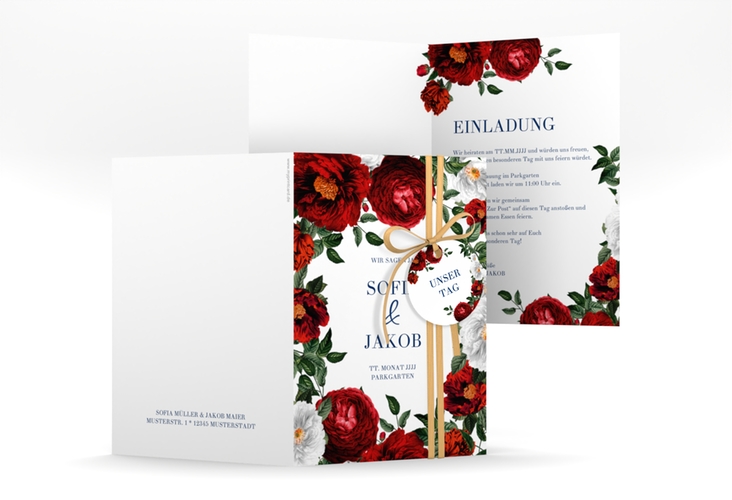 Einladungskarte Hochzeit Florista A6 Klappkarte hoch weiss hochglanz