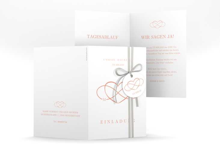 Einladungskarte Hochzeit Infinity A6 Klappkarte hoch apricot