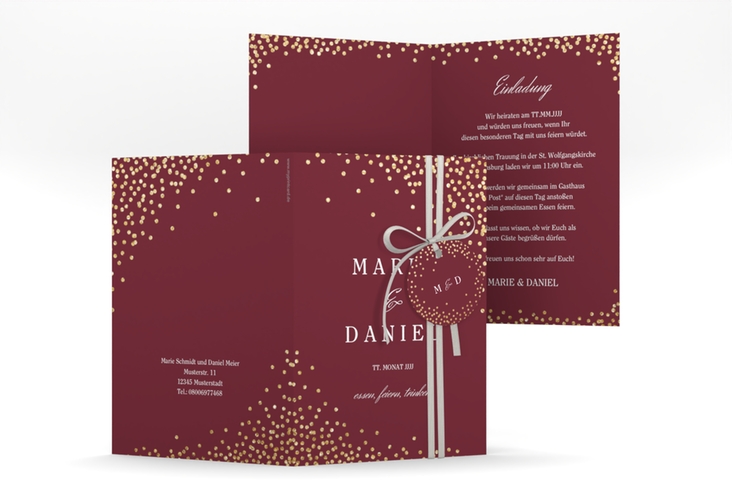 Einladungskarte Hochzeit Glitter A6 Klappkarte hoch rot hochglanz