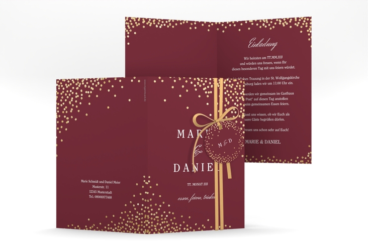 Einladungskarte Hochzeit Glitter A6 Klappkarte hoch rot hochglanz