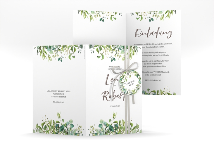 Einladungskarte Hochzeit Natural A6 Klappkarte hoch weiss