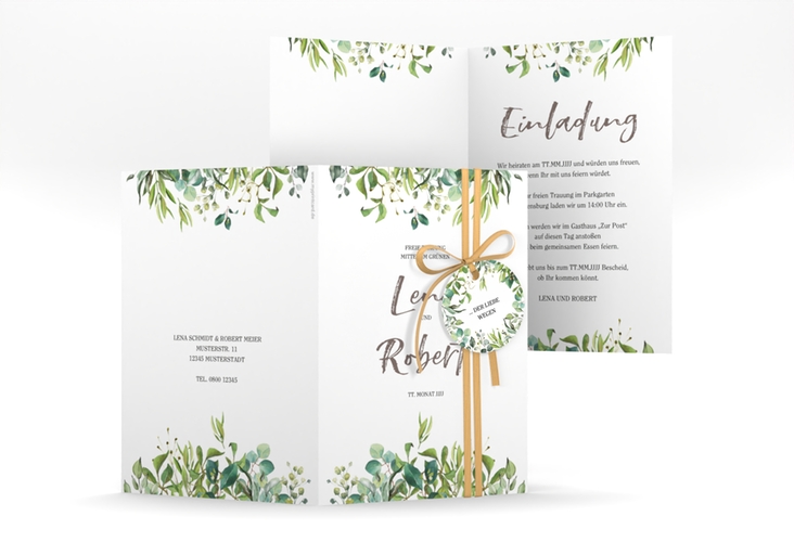 Einladungskarte Hochzeit Natural A6 Klappkarte hoch weiss
