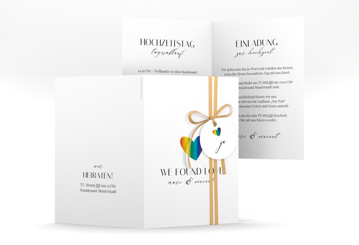 Einladungskarte Hochzeit Liebesbote A6 Klappkarte hoch bunt hochglanz