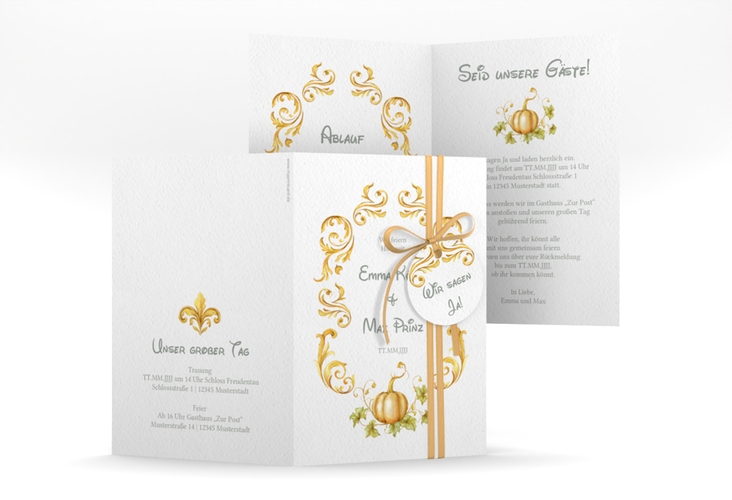 Einladungskarte Hochzeit Märchenhaft A6 Klappkarte hoch gold