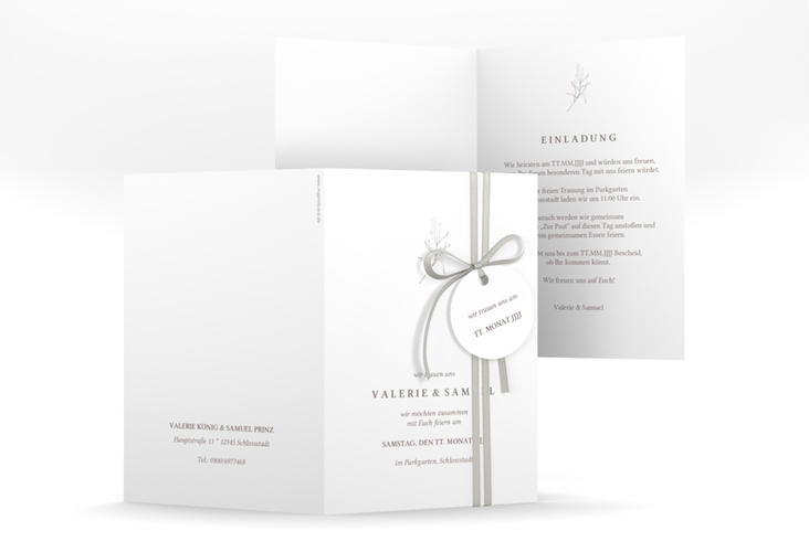 Einladungskarte Hochzeit Ivy A6 Klappkarte hoch weiss hochglanz minimalistisch mit kleiner botanischer Illustration