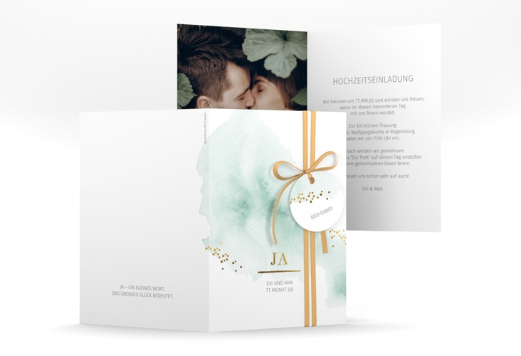 Einladungskarte Hochzeit Pastell A6 Klappkarte hoch mint