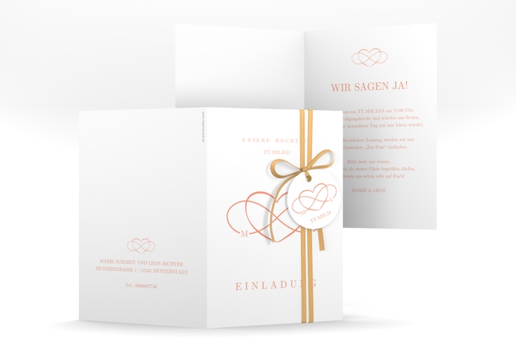 Einladungskarte Hochzeit Infinity A6 Klappkarte hoch apricot