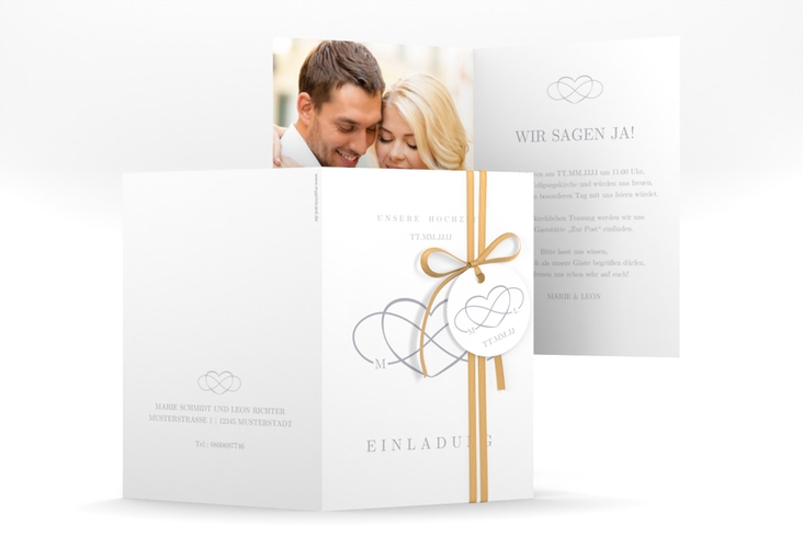 Einladungskarte Hochzeit Infinity A6 Klappkarte hoch grau hochglanz