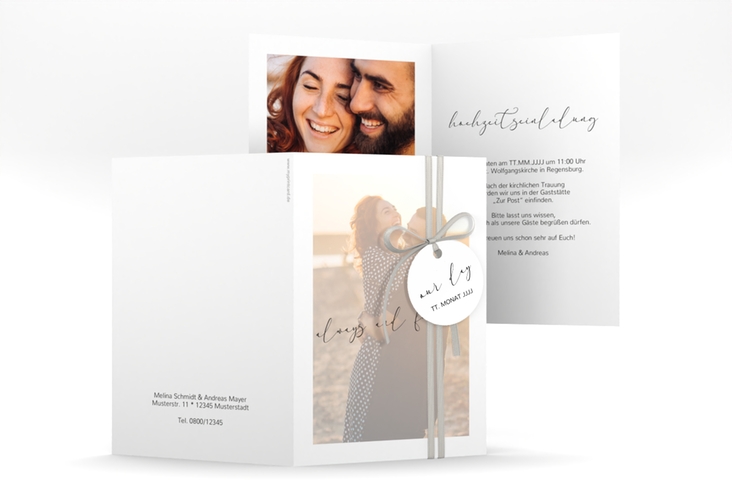 Einladungskarte Hochzeit Lucent A6 Klappkarte hoch weiss hochglanz