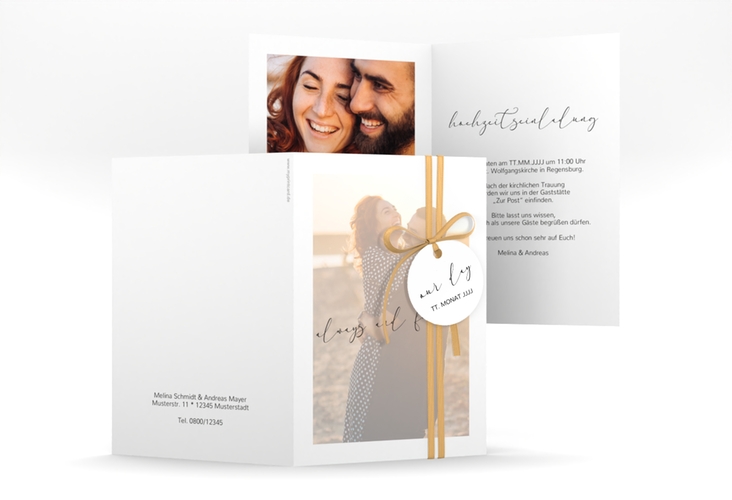 Einladungskarte Hochzeit Lucent A6 Klappkarte hoch weiss hochglanz