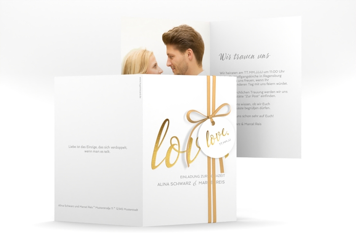 Einladungskarte Hochzeit Glam A6 Klappkarte hoch weiss hochglanz