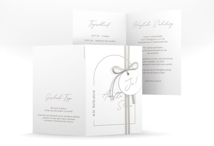 Einladungskarte Hochzeit Rundung A6 Klappkarte hoch weiss hochglanz