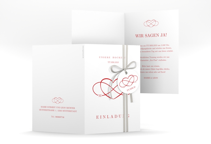 Einladungskarte Hochzeit Infinity A6 Klappkarte hoch rot