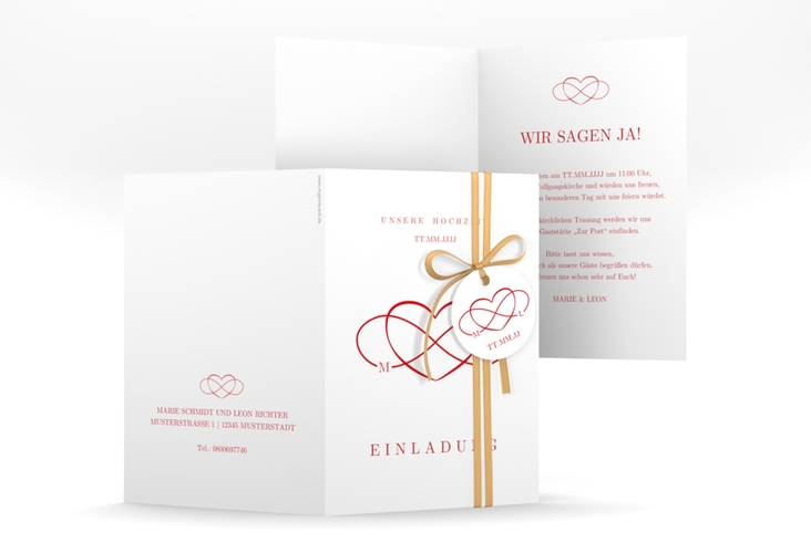 Einladungskarte Hochzeit Infinity A6 Klappkarte hoch rot hochglanz
