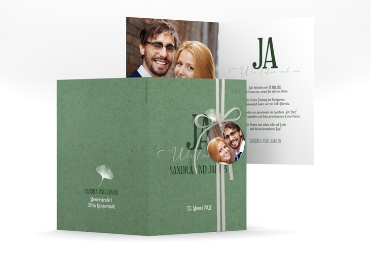 Einladungskarte Hochzeit Ja A6 Klappkarte hoch mit Ginkgo-Blatt