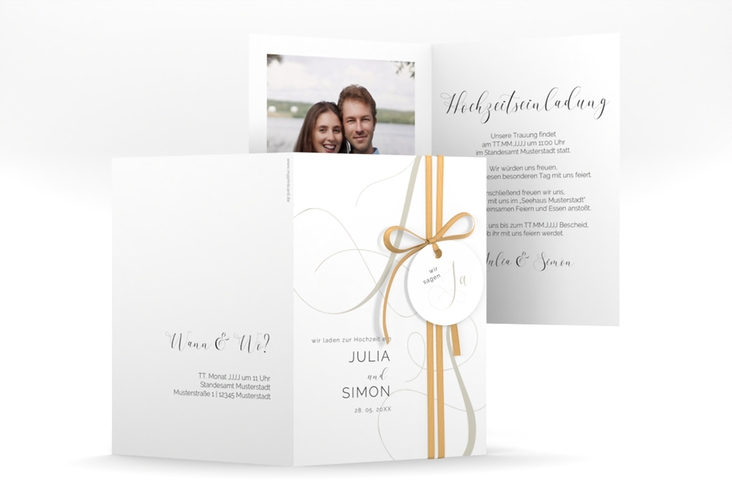 Hochzeitseinladung Eheschließung A6 Klappkarte hoch mit Gräsern und Trockenblumen für Boho-Hochzeit