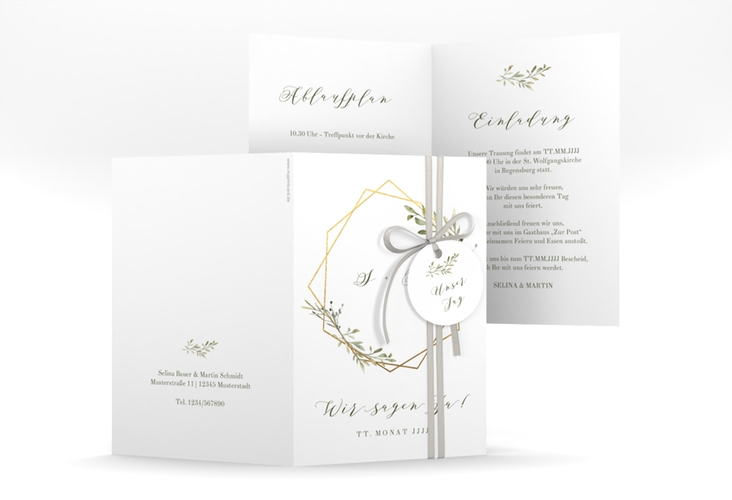 Einladungskarte Hochzeit Acacia A6 Klappkarte hoch weiss hochglanz