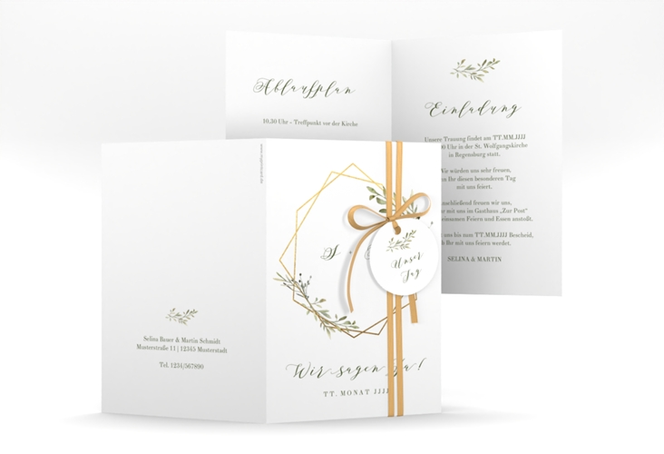 Einladungskarte Hochzeit Acacia A6 Klappkarte hoch weiss hochglanz