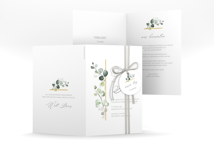 Einladungskarte Hochzeit Adelya A6 Klappkarte hoch elegant mit Eukalyptus-Motiv