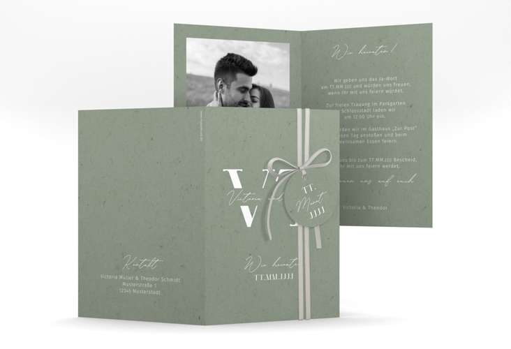 Einladungskarte Hochzeit Everlasting A6 Klappkarte hoch mit großen Initialen