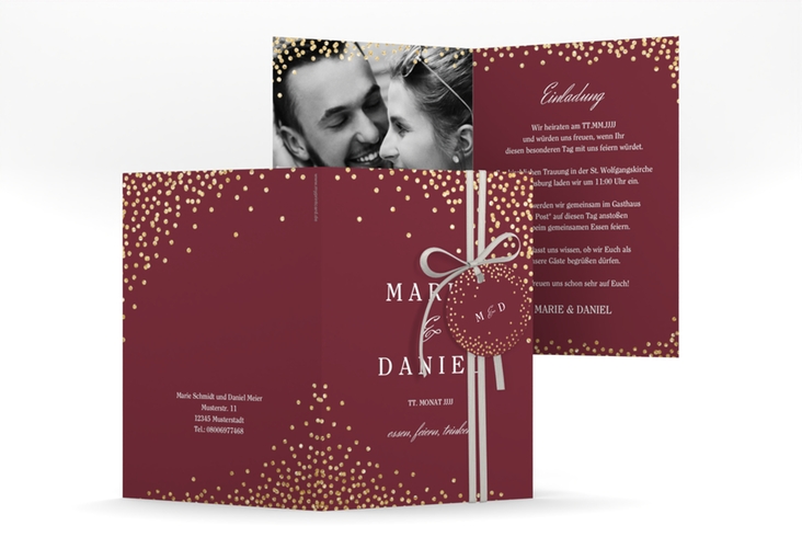 Einladungskarte Hochzeit Glitter A6 Klappkarte hoch rot hochglanz