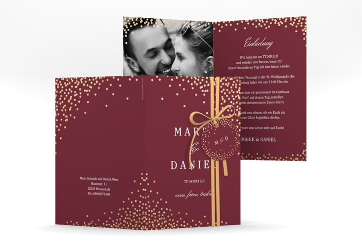 Einladungskarte Hochzeit Glitter A6 Klappkarte hoch rot hochglanz