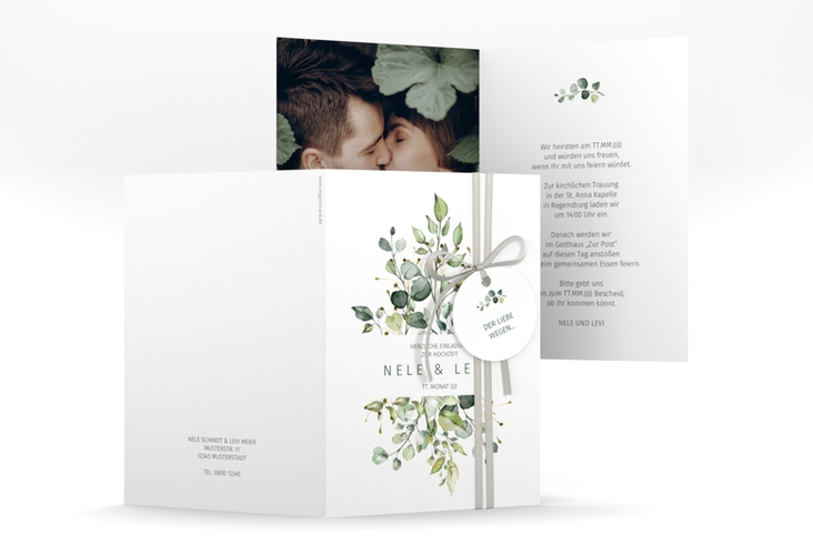 Einladungskarte Hochzeit Enchanting A6 Klappkarte hoch weiss
