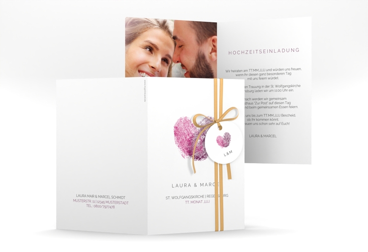 Einladungskarte Hochzeit Fingerprint A6 Klappkarte hoch schlicht mit Fingerabdruck-Motiv