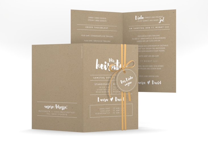Einladungskarte Hochzeit Letterbox A6 Klappkarte hoch Kraftpapier hochglanz