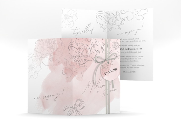 Einladungskarte Hochzeit Pfingstrosen A6 Klappkarte hoch rosa