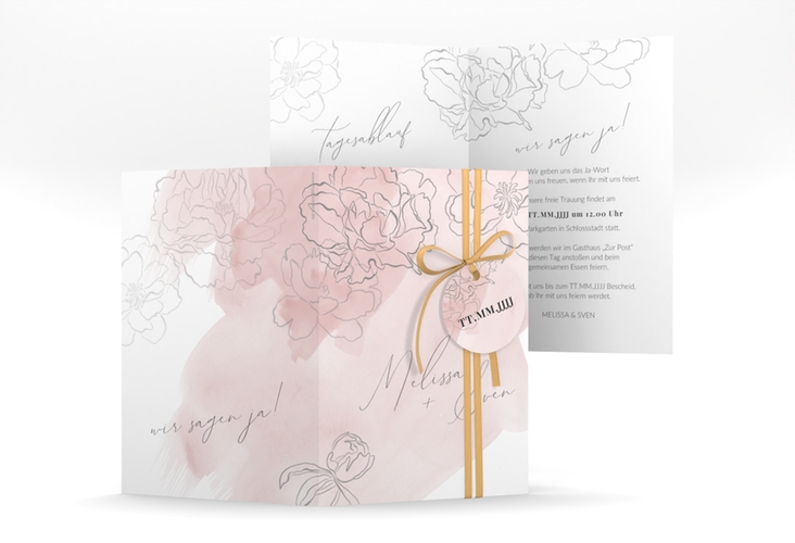 Einladungskarte Hochzeit Pfingstrosen A6 Klappkarte hoch rosa