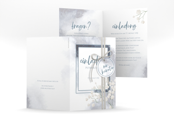 Einladungskarte Hochzeit Winter A6 Klappkarte hoch mit Schleierkraut