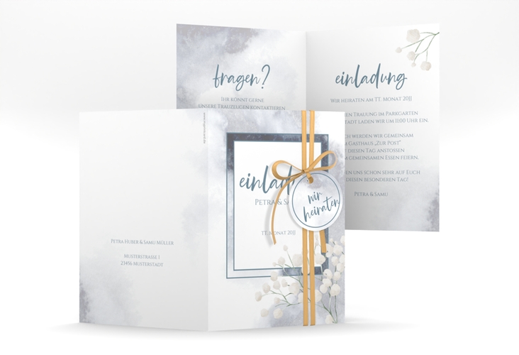 Einladungskarte Hochzeit Winter A6 Klappkarte hoch mit Schleierkraut
