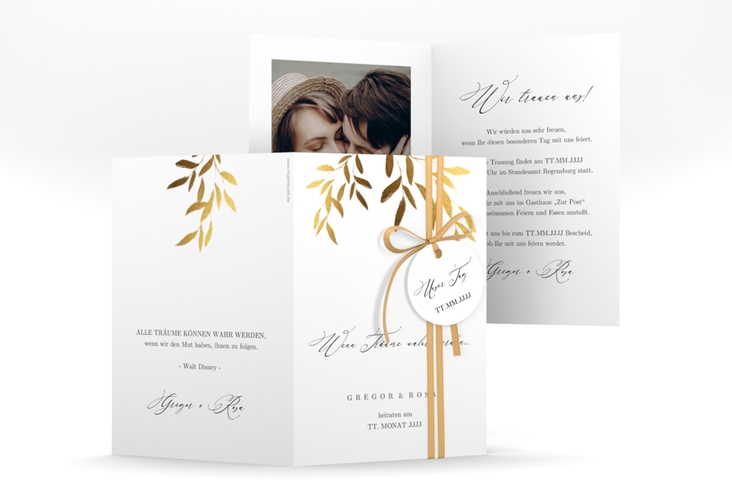 Einladungskarte Hochzeit Demure A6 Klappkarte hoch weiss hochglanz