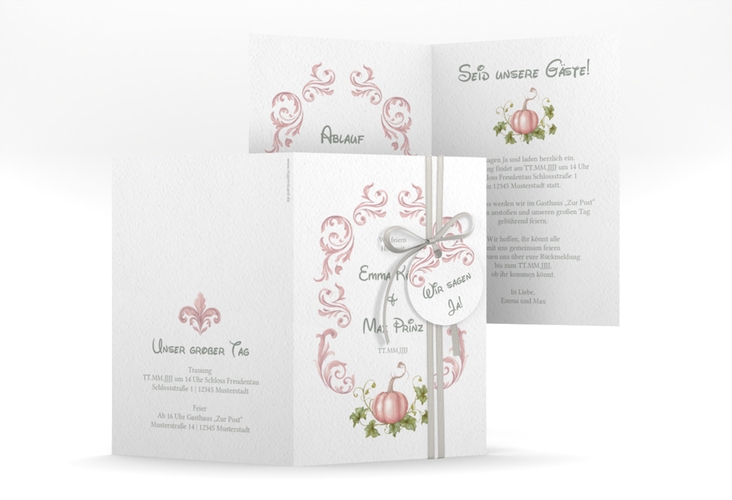 Einladungskarte Hochzeit Märchenhaft A6 Klappkarte hoch rosa