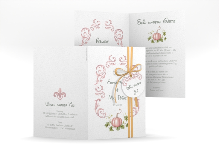 Einladungskarte Hochzeit Märchenhaft A6 Klappkarte hoch rosa
