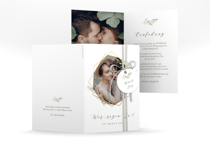 Einladungskarte Hochzeit Acacia A6 Klappkarte hoch weiss hochglanz
