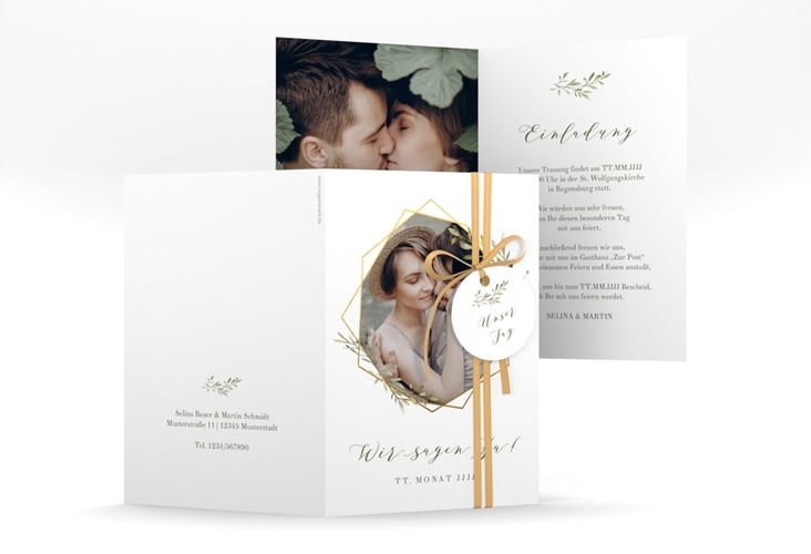 Einladungskarte Hochzeit Acacia A6 Klappkarte hoch weiss hochglanz