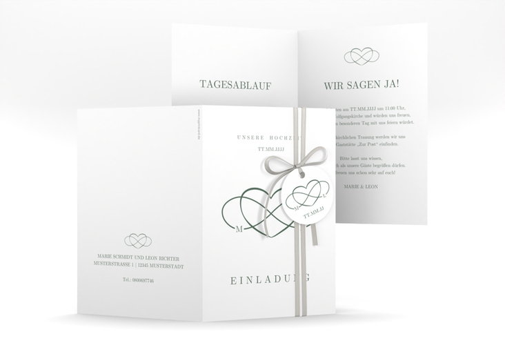 Einladungskarte Hochzeit Infinity A6 Klappkarte hoch gruen