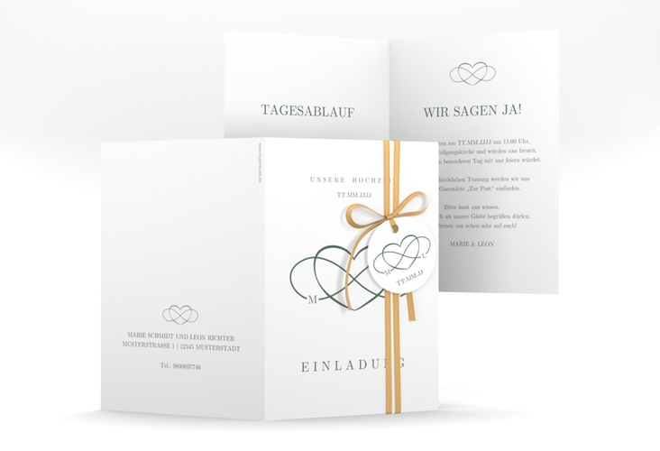 Einladungskarte Hochzeit Infinity A6 Klappkarte hoch gruen