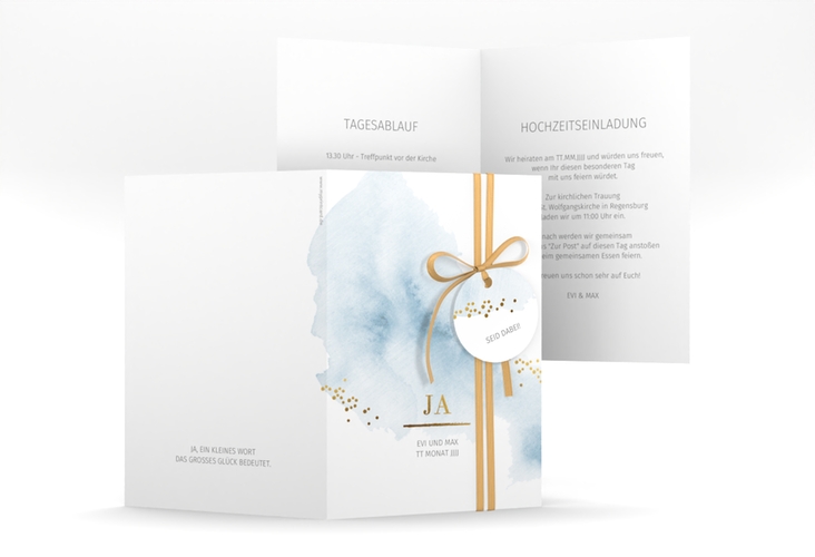 Einladungskarte Hochzeit Pastell A6 Klappkarte hoch blau hochglanz