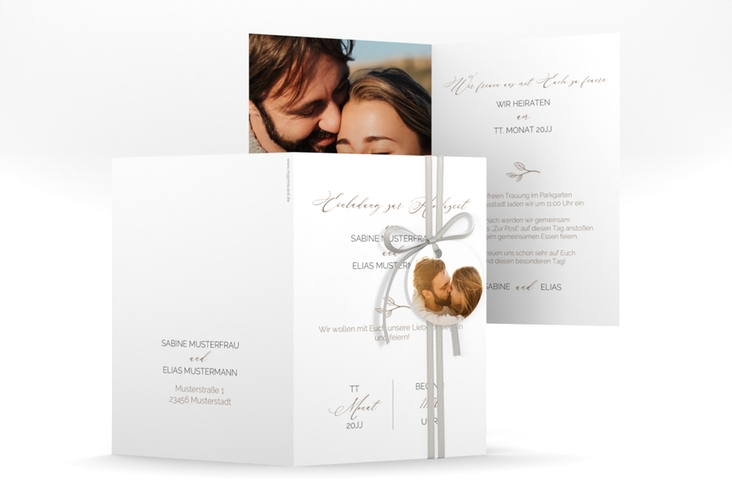 Einladungskarte Hochzeit Plain A6 Klappkarte hoch weiss hochglanz