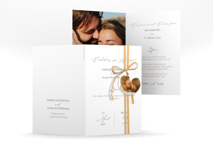 Einladungskarte Hochzeit Plain A6 Klappkarte hoch weiss hochglanz