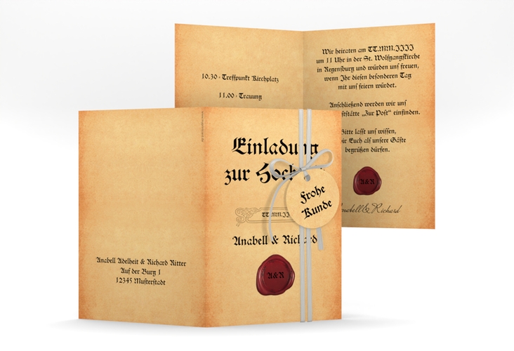 Einladungskarte Hochzeit Mittelalter A6 Klappkarte hoch beige