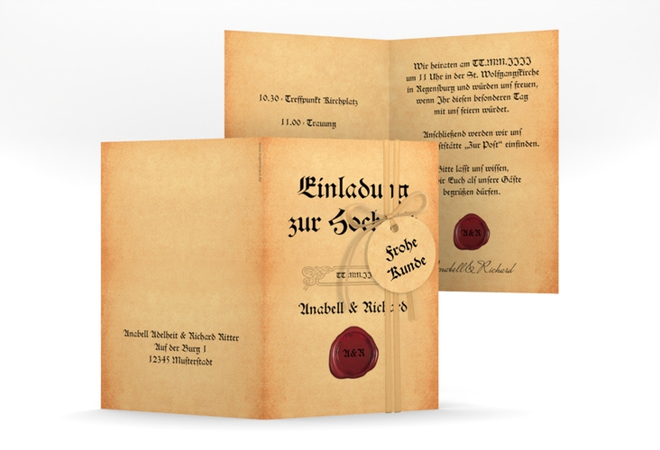 Einladungskarte Hochzeit Mittelalter A6 Klappkarte hoch beige