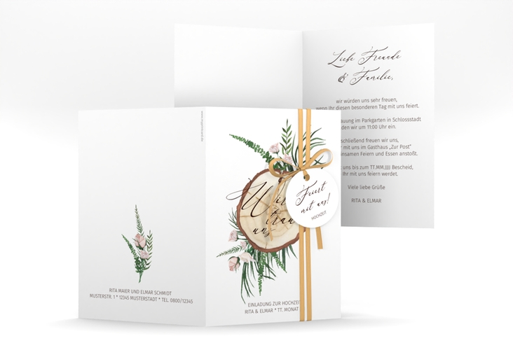 Einladungskarte Hochzeit Woodland A6 Klappkarte hoch weiss hochglanz