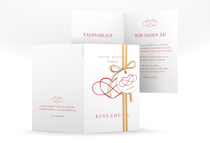 Einladungskarte Hochzeit Infinity A6 Klappkarte hoch rot hochglanz