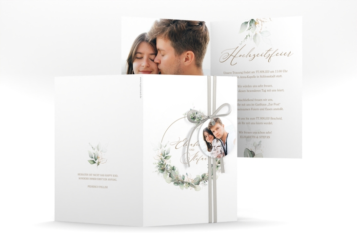Einladungskarte Hochzeit Selvatica A6 Klappkarte hoch hochglanz mit Eukalyptus-Kranz
