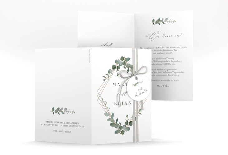 Einladungskarte Hochzeit Eukalyptus A6 Klappkarte hoch
